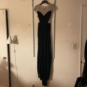 Xscape navy blue chiffon gown